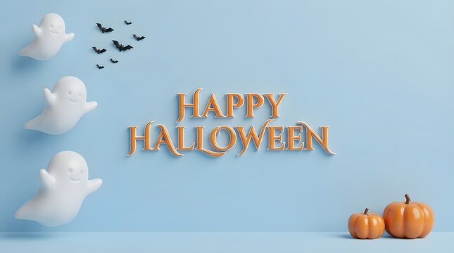 A delightful halloween scene featuring charming ghosts playful bats and vibrant pumpkins creating a festive and spooky atmosphere for all ages