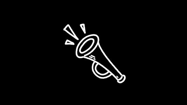 Music horn doodle icon. Musical instrument horn animation 