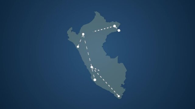 Peru Map Showing Data Signal Transfer Lines Between Locations