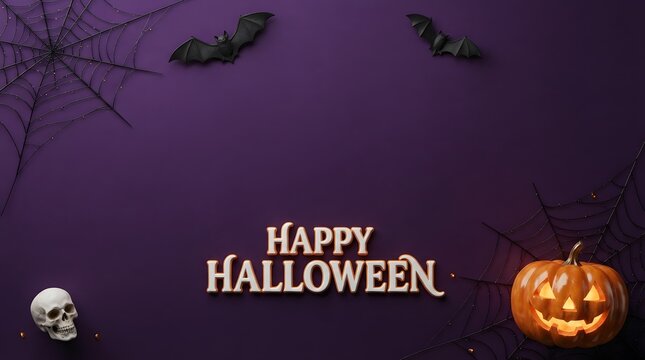A spooky and delightful halloween scene featuring bats a jack o' lantern and a skull perfect for seasonal celebrations