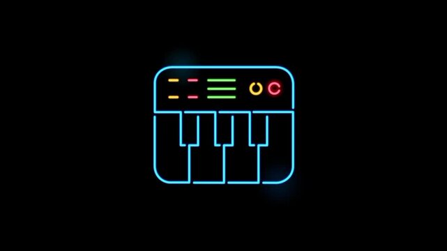 Piano music instrument neon icon animation 