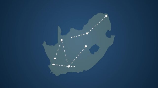 South Africa Network Map with Straight Lines Connecting Locations for Signal Transfer