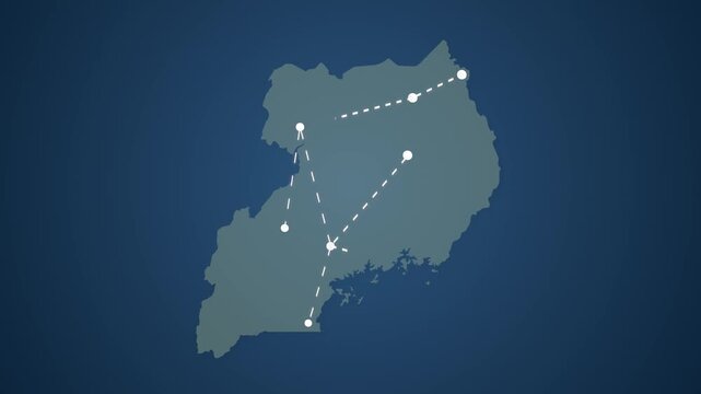 Uganda Map Showing Data Signal Transfer Lines Between Locations