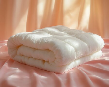 Folded White Blanket on Pink Sheet