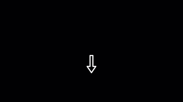 Moving Down Arrow White Outline Animation on Transparent Background