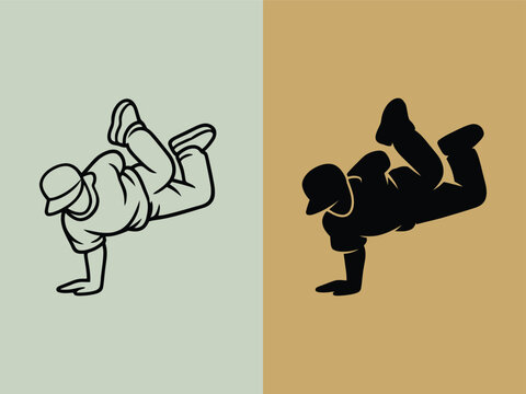 Breakdancer performing power move in dynamic pose during urban street dance event Vector Silhouette Isolated on white background