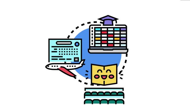 Lesson timetable concept presenting various education activities, learning schedule management, and training program organization using digital tools and student resources