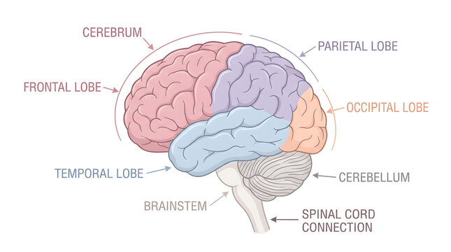 Human brain anatomy diagram lobes of the brain medical science education vector illustration isolated white background