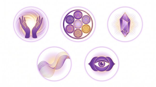Reiki Energy Healing Wellness Flat Vector Icon Set