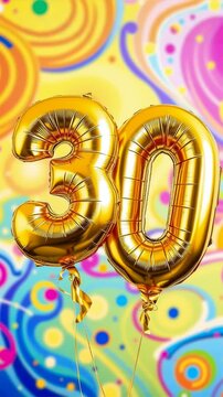 Birthday balloon shape number thirty, golden letter figure 30 celebration background AI Generative