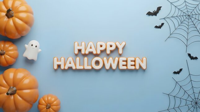 Celebrating the spooky season with pumpkins ghosts and bats a joyful and festive happy halloween scene