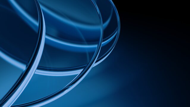 Abstract Blue Circular Glass Background with Flowing Curves, Neon Energy Lines and Futuristic Technology Texture Pattern