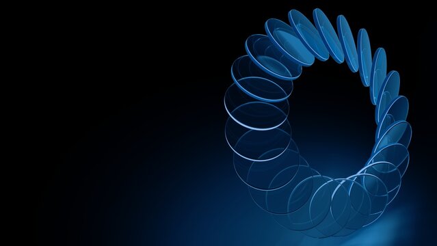 Abstract 3D background with glossy blue rotating circular discs loop