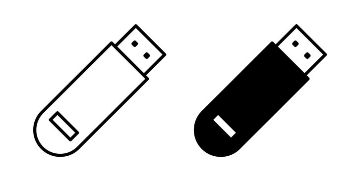 USB icon flat outline in black