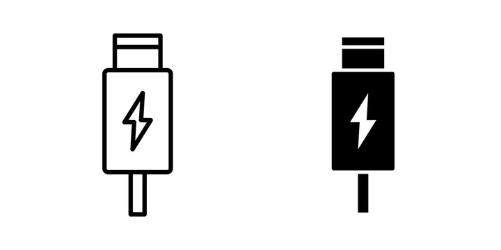 USB type c icon flat outline in black