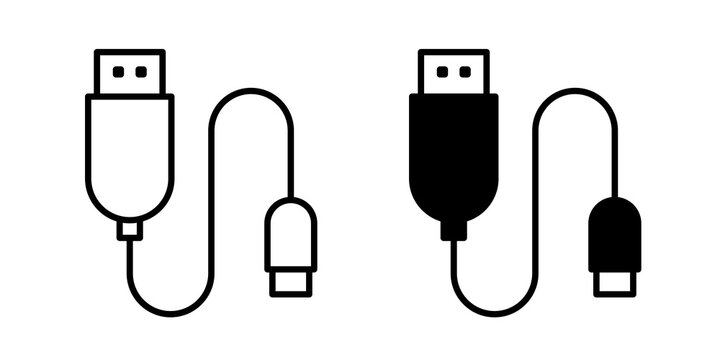 USB cable icon flat outline in black
