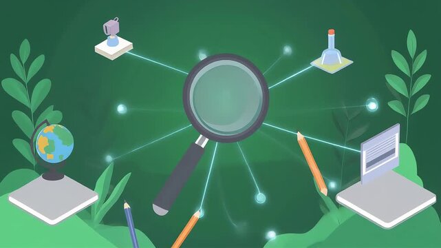 Animated magnifying glass on green background