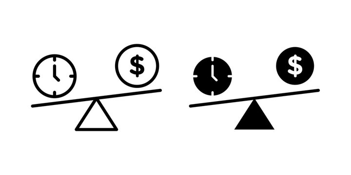 Time and money scale icon flat outline in black