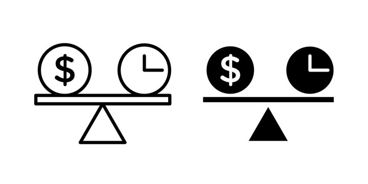 Time and money scale icon flat outline in black