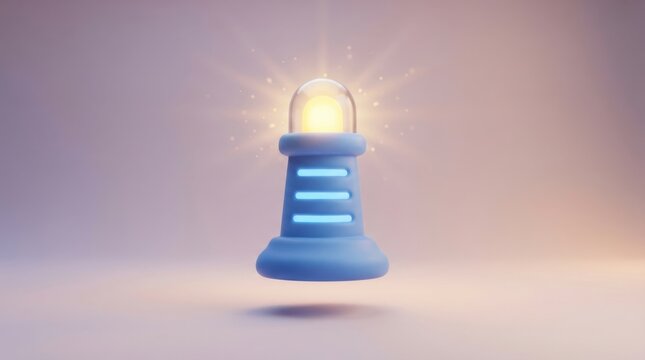 Glowing blue lighthouse 3d icon for coastal navigation and guidance direction themes