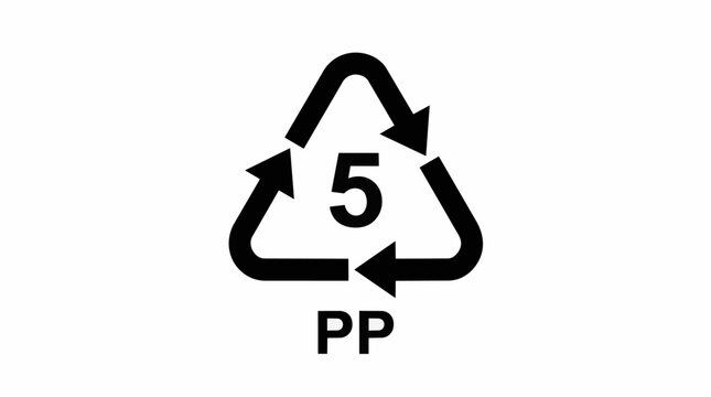 Polypropylene PP 5 recycling symbol vector, black plastic resin identification code, eco-friendly packaging label icon