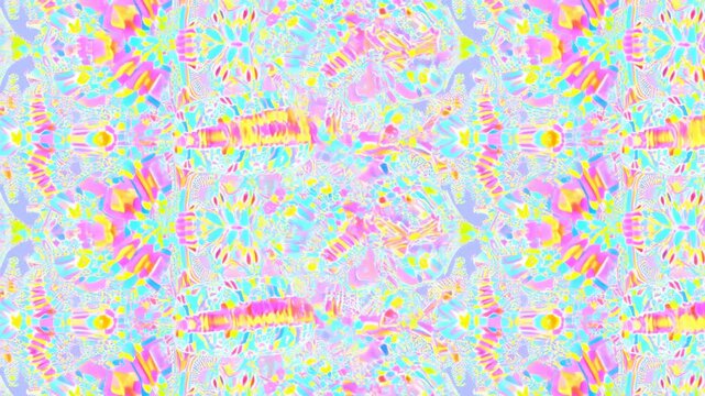 Kaleidoscopic abstract pattern morphs in a vibrant symmetrical digital space. Event projection, digital design, and social media graphics.