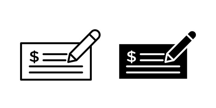 Signing cheque icon flat outline in black