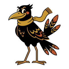 Obraz premium Cartoon raven wearing a scarf with a mischievous expression