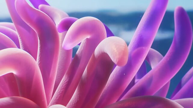 Abstract pink and purple tentacles sway through an imagined underwater environment. Marine biology education, science presentation, and fantasy film design.