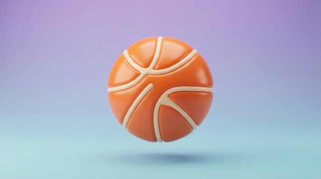 Vibrant 3D icon of an orange basketball with beige lines floating in a clean studio setting