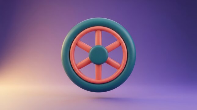 Stylized 3D icon of a teal and pink ship wheel floating on a smooth gradient background