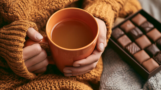 Romantic gift ideas for Sweetest Day with chocolates and warm drink
