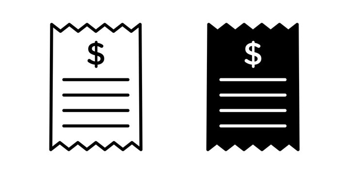Receipt icon flat outline in black