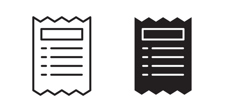 Receipt icon flat outline in black