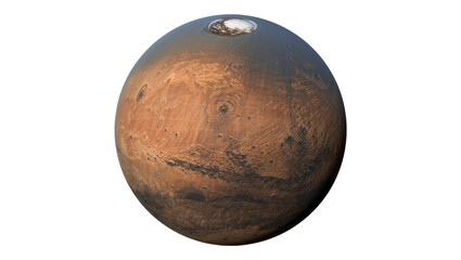 Red planet Mars with polar ice cap, isolated on transparent background © Ozols