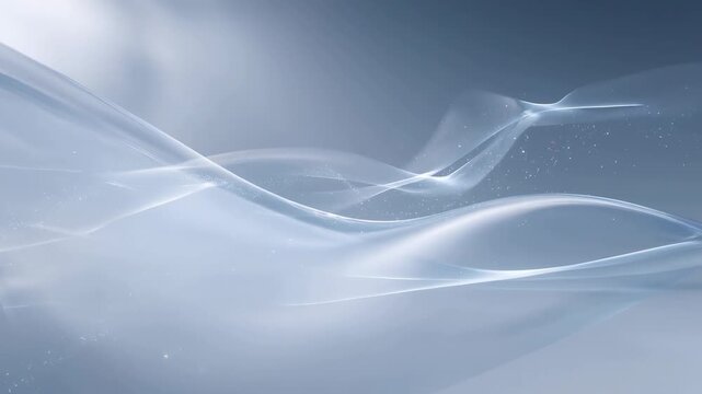 Translucent white and pale blue waves undulate through an abstract digital atmosphere. Technology presentations, corporate title sequences, and website headers.