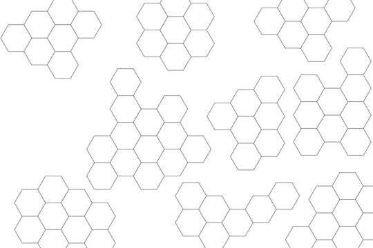 Geometric honeycomb pattern background. Abstract white hexagon cells with medium honeycomb clusters. Modern layout for packaging, template, poster and flyer.