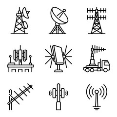 Fototapeta premium Collection of Communication Tower and Antenna Icons Vector Illustration.