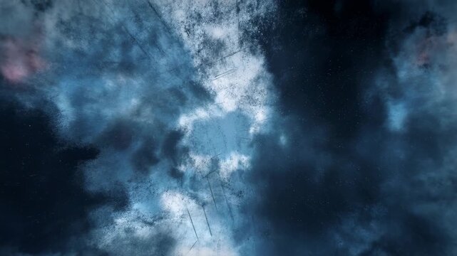 Dark blue and gray smoky clouds swirl through an abstract atmospheric field. Film title sequences, motion graphics backdrops, and horror and suspense productions.