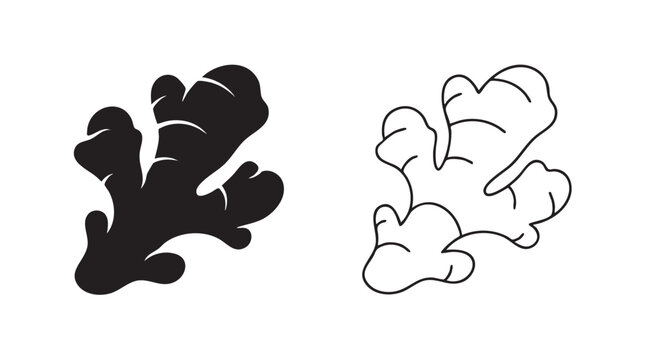 black silhouette with line art ginger root vector pair icon black silhouette with line art vector pair icon