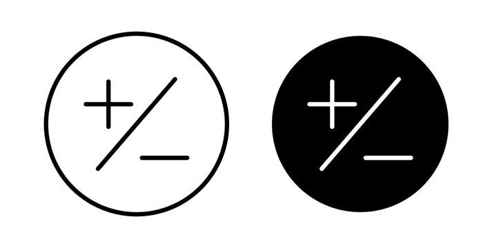 Plus minus icon flat outline in black