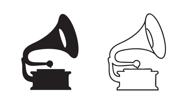 black silhouette with line art gramophone vector pair icon black silhouette with line art vector pair icon