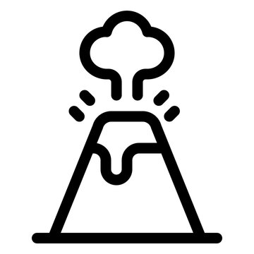 Line icon of an erupting volcano with smoke and ash, ideal for nature, geology, and natural disaster design projects