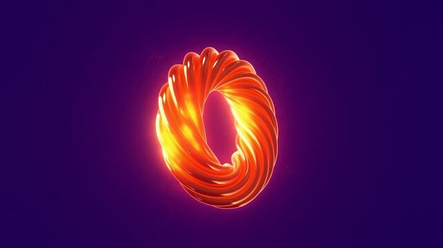 Glowing orange abstract ring rotates and morphs in a dark purple digital space. Technology presentation, digital event screen, and futuristic title sequence.