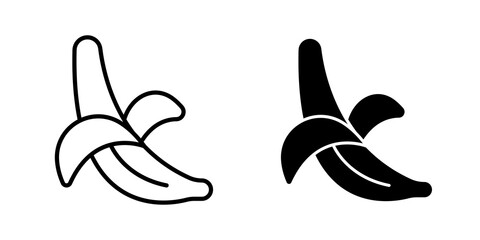Fototapeta premium Peeled banana icon flat outline in black