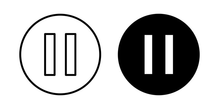 Pause button icon flat outline in black