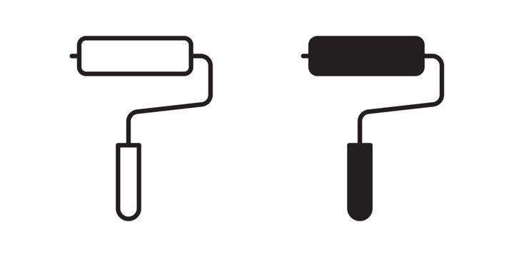 Paint roller icon flat outline in black