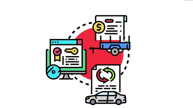 Licensing category concept showcasing various aspects of vehicle registration, document renewal, digital rights management, and financial arrangements for cars and trailers