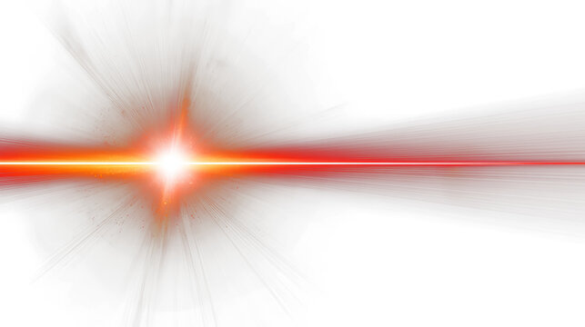 Vivid red laser beam effect traversing diagonally, emitting intense light, digital graphic element, isolated on transparent background