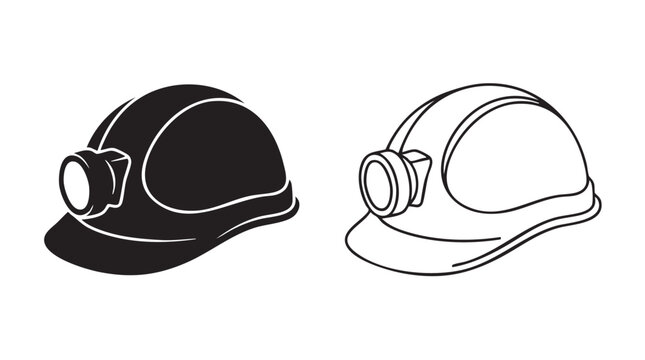 black silhouette with line art mining helmet vector pair black silhouette with line art vector pair icon
